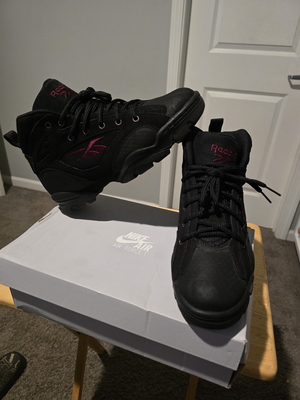 Reebok Black Athletic Shoes with Pink Logo Accents